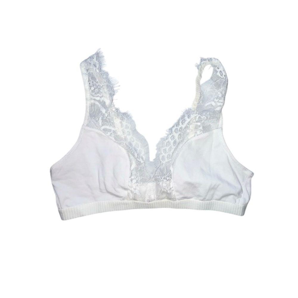 White Eyelash Triangle Lace Trim Bralette Bra Size Small New no Tags